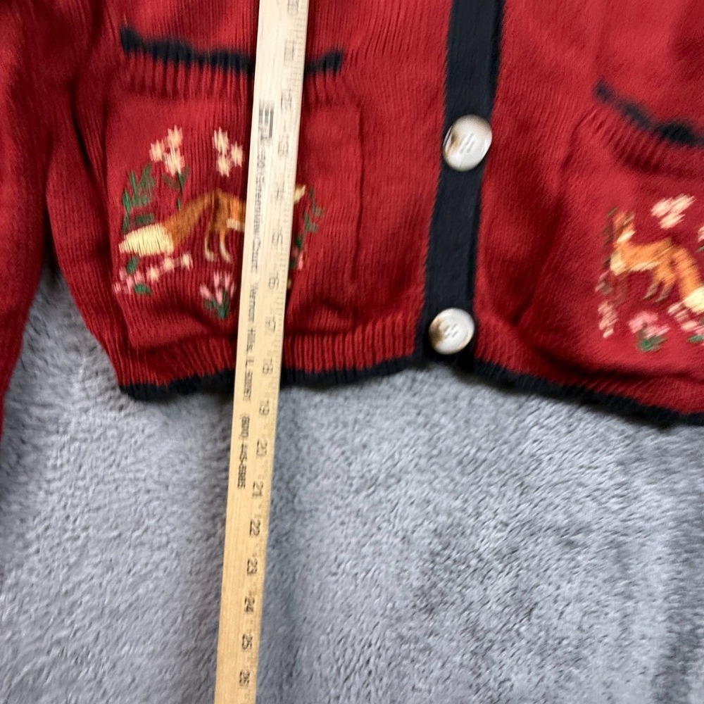 Vintage Red Fox Embroidered Crop Cardigan Sweater Womens L Fall Knit Button Up - Picture 6 of 8